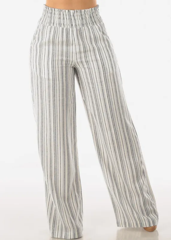 Linen Spandex Waist Black Striped Linen Pants sold by Moda