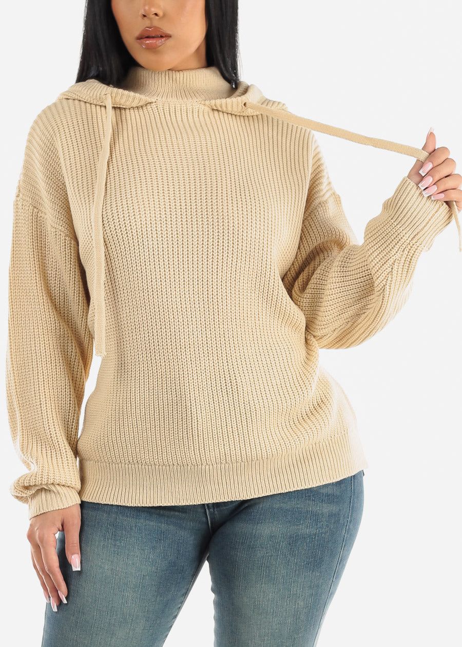 Hooded Long Sleeve Knit Sweater Beige sold by Moda product image thumbnail 3