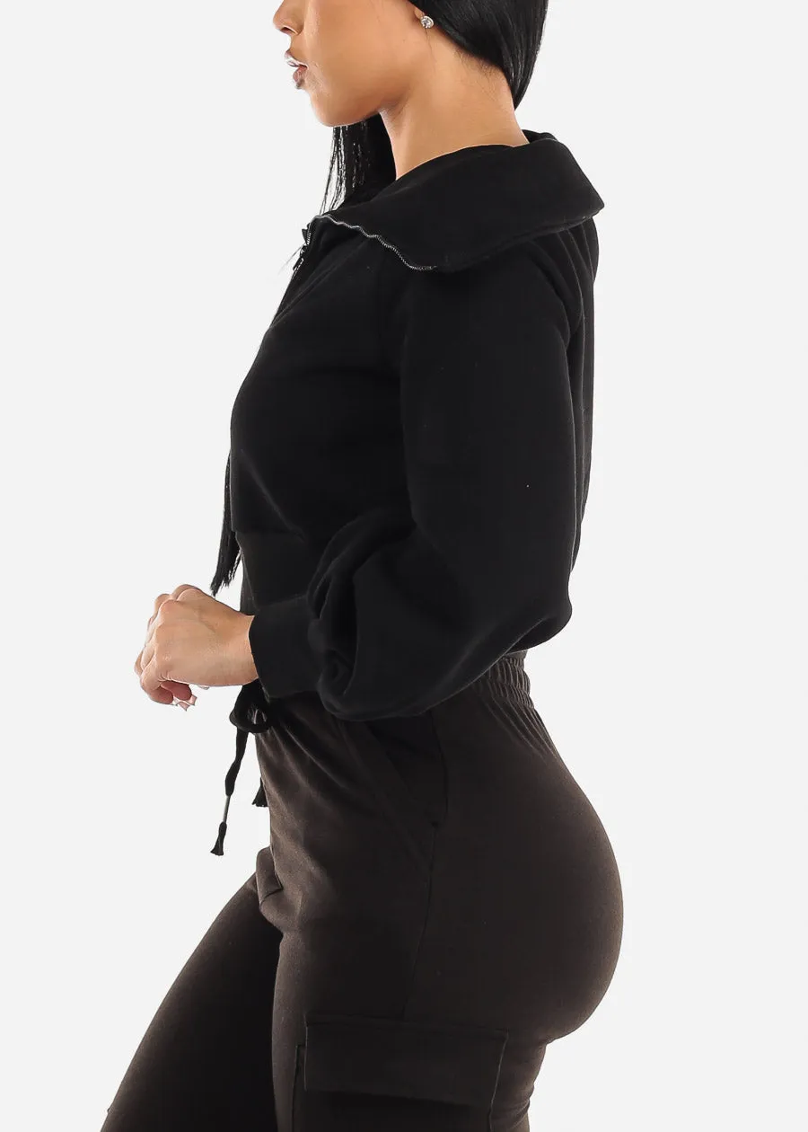 Fleece Half Zip Up Black Cropped Pullover sold by Moda product image thumbnail 3