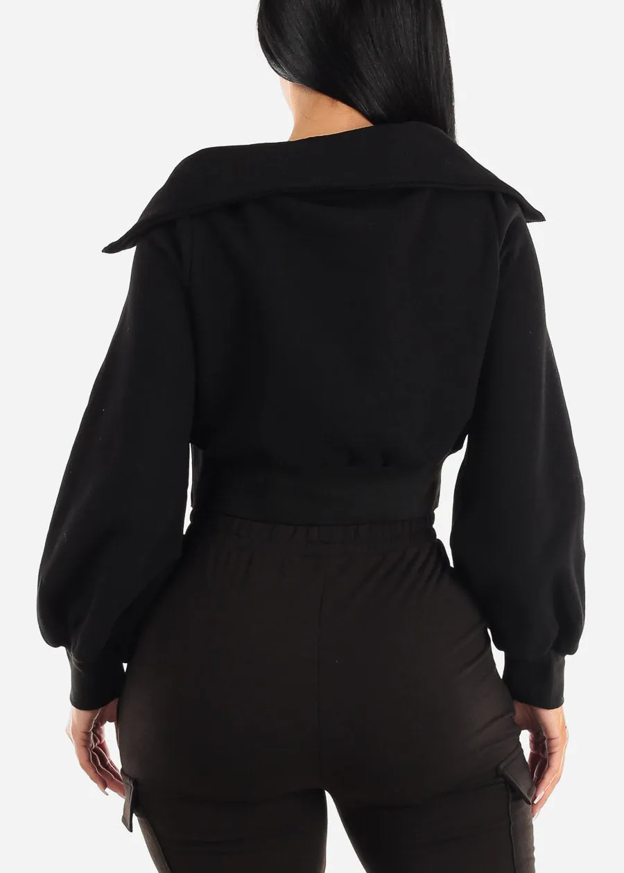 Fleece Half Zip Up Black Cropped Pullover sold by Moda product image thumbnail 4