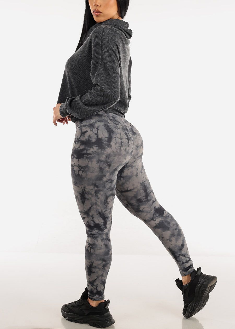 High Waisted Tie Dye Activewear Leggings Black sold by Moda product image thumbnail 5