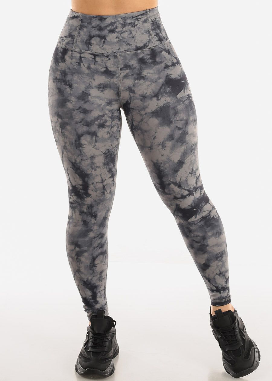 High Waisted Tie Dye Activewear Leggings Black sold by Moda