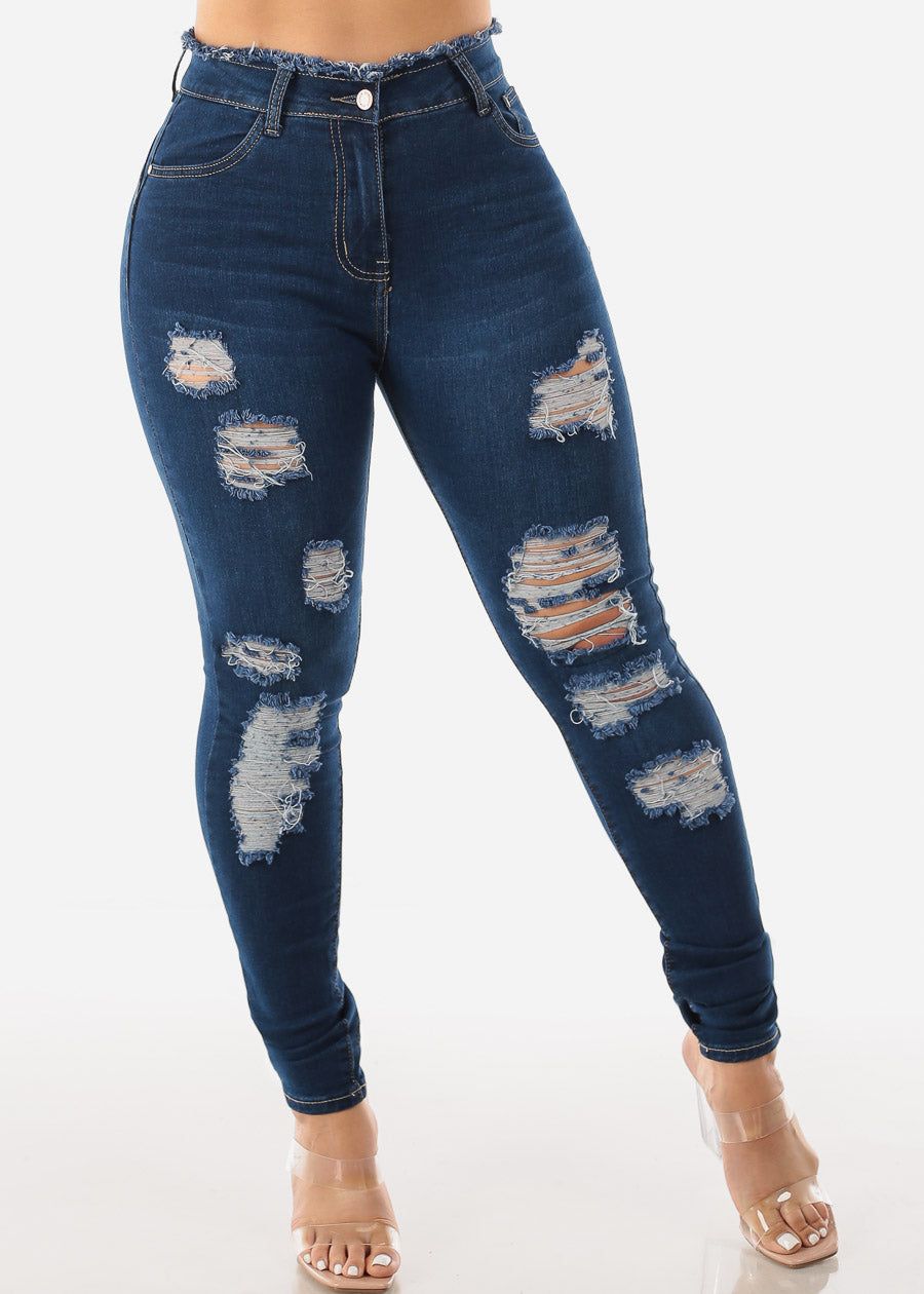 Super High Waist Butt Lift Ripped Dark Skinny Jeans sold by Moda product image thumbnail 4