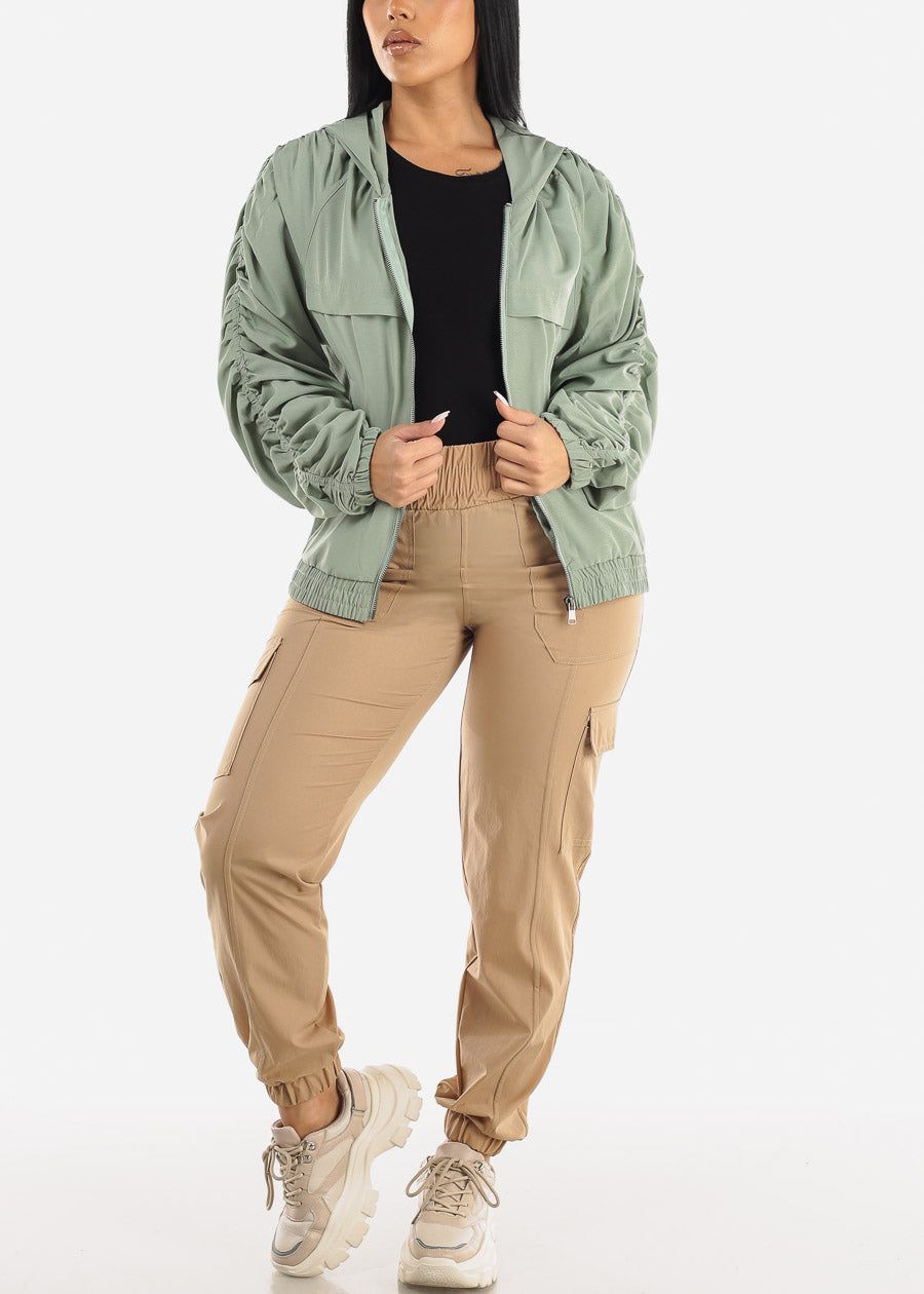 Ruched Long Sleeve Zip Up Jacket Sage sold by Moda product image thumbnail 2