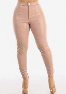 High Waisted Vegan Leather Skinny Pants Blush sold by Moda