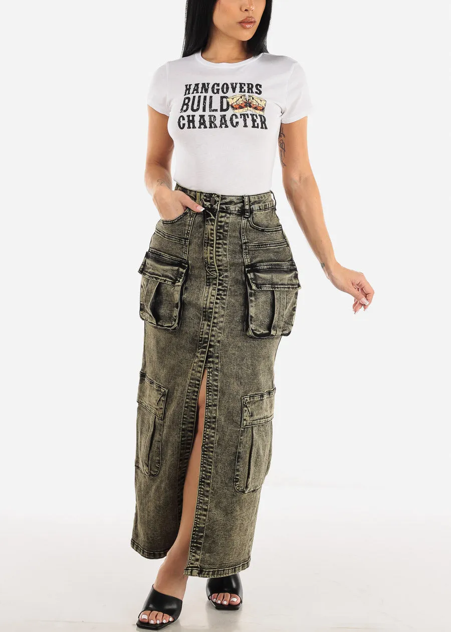 Short Sleeve Graphic Crop Top "Hangovers Build Character" sold by Moda product image thumbnail 2