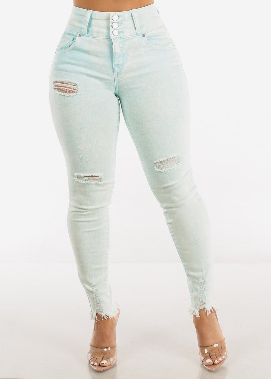 Butt Lifting Acid Wash Distressed Skinny Jeans Light Blue sold by Moda product image thumbnail 3