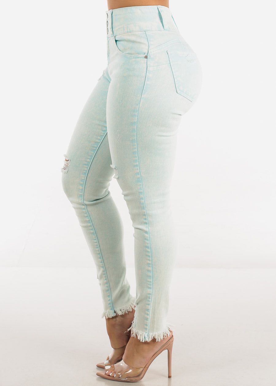 Butt Lifting Acid Wash Distressed Skinny Jeans Light Blue sold by Moda product image thumbnail 4