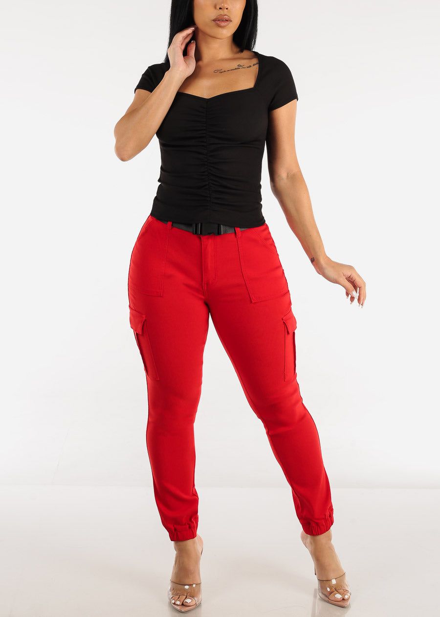 Black Short Sleeve Vneck Ruched Top sold by Moda product image thumbnail 2