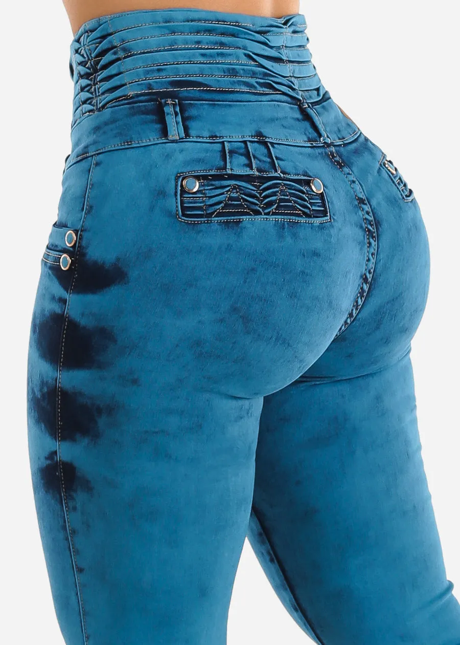 MX JEANS High Waisted Butt lifting Blue Skinny Jeans sold by Moda