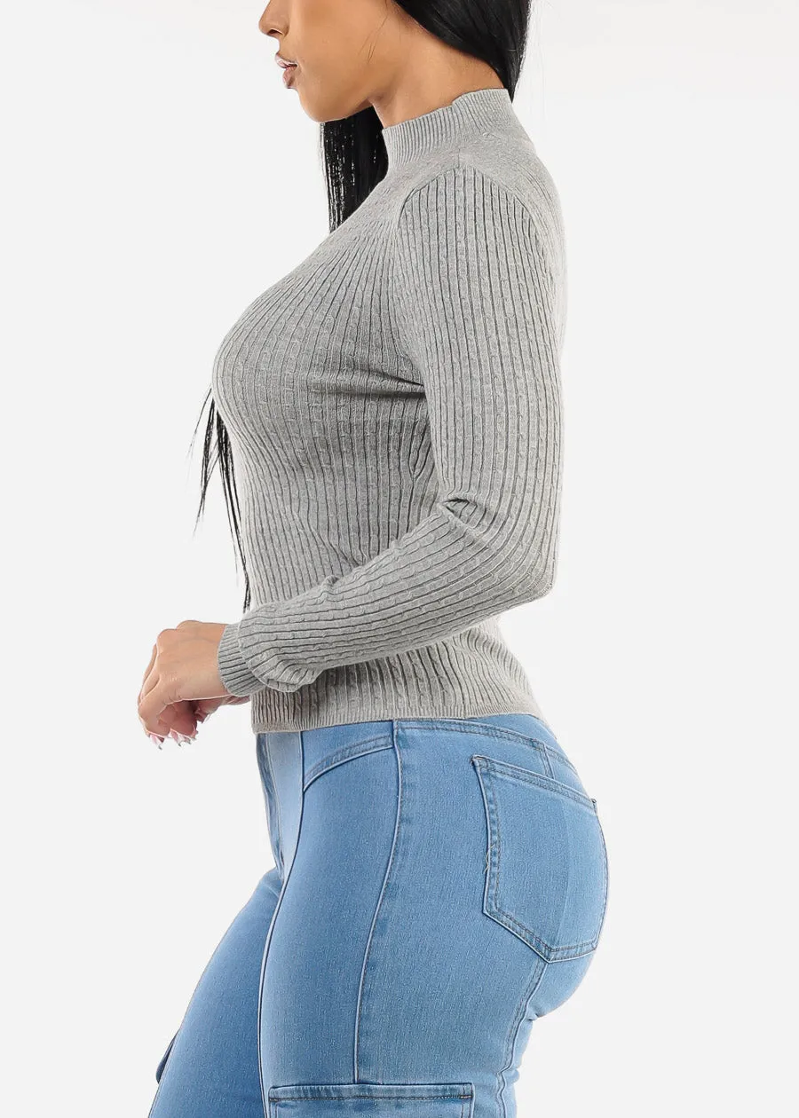 Long Sleeve Mock Neck Ribbed Sweater Grey sold by Moda product image thumbnail 3