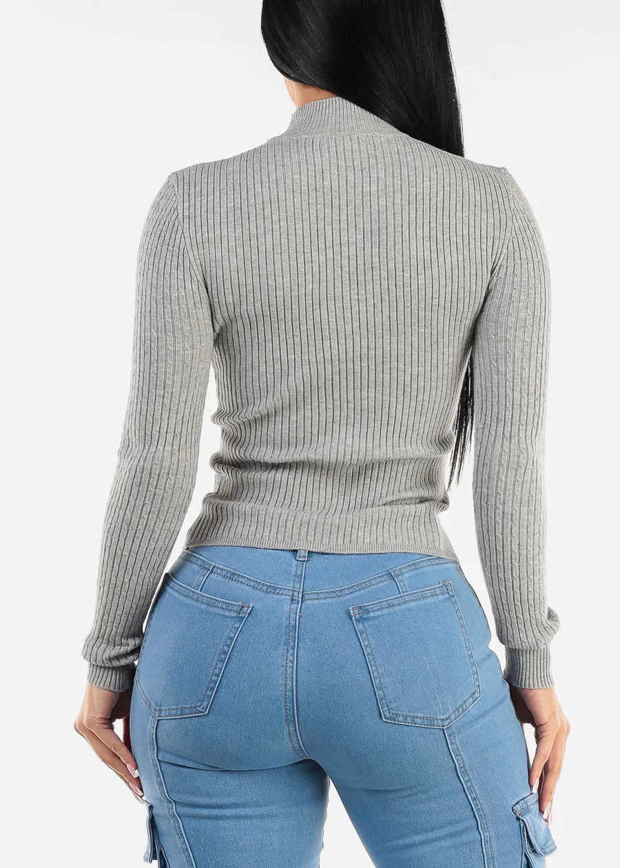 Long Sleeve Mock Neck Ribbed Sweater Grey sold by Moda product image thumbnail 4