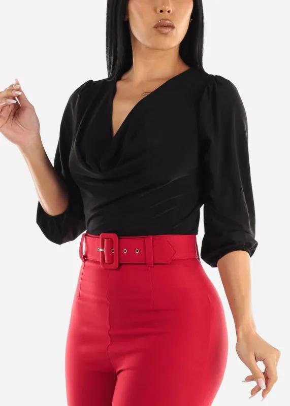 Black Quarter Sleeve Cowl Neckline Blouse sold by Moda
