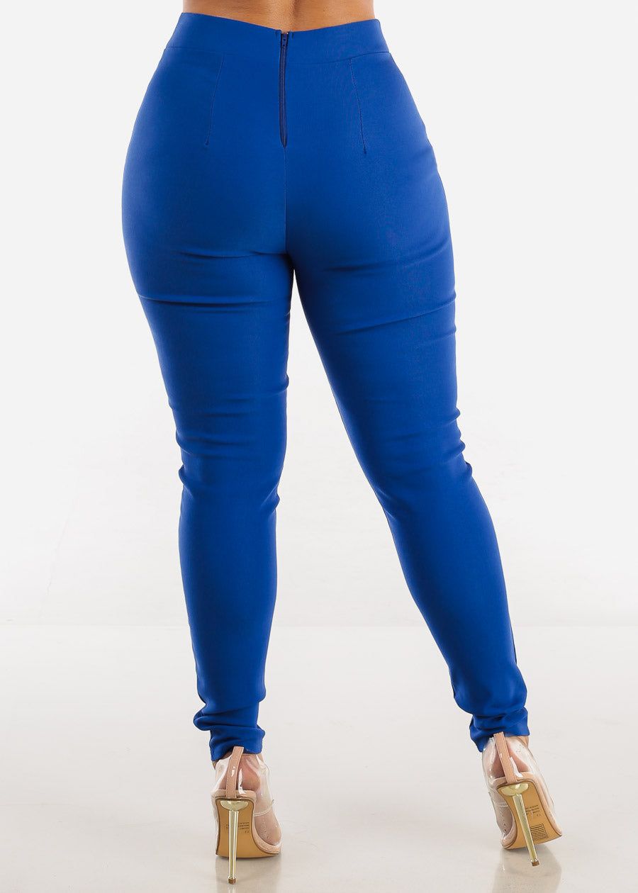 High Waisted Skinny Pants Royal Blue w Button Detail sold by Moda product image thumbnail 4
