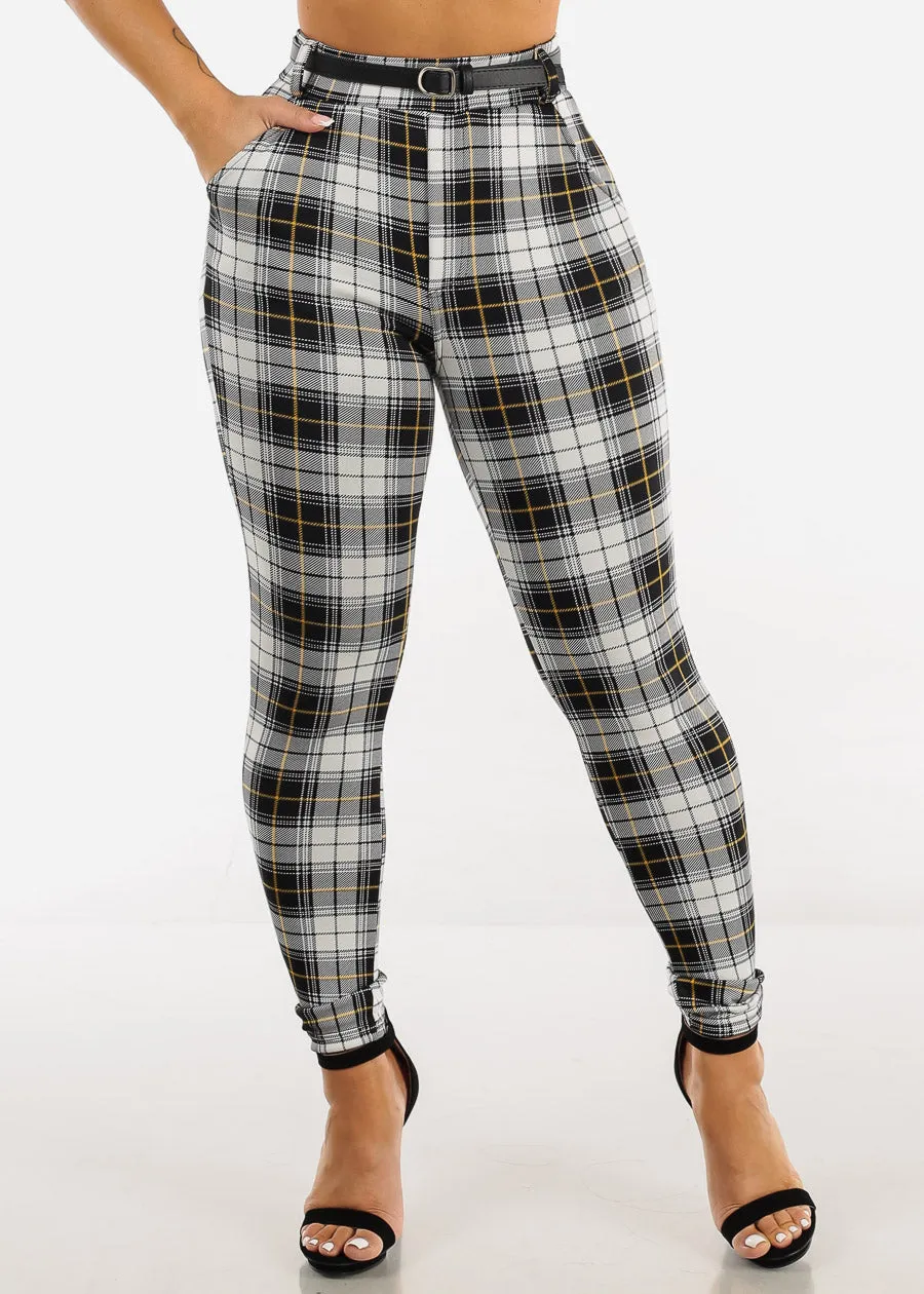 High Waist Plaid Butt Lifting Skinny Pants w Belt sold by Moda product image thumbnail 5