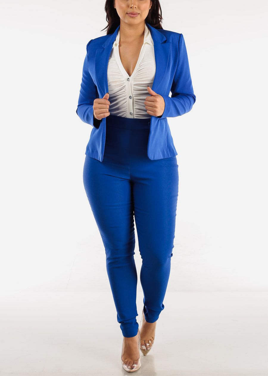 High Waisted Skinny Pants Royal Blue w Button Detail sold by Moda product image thumbnail 2