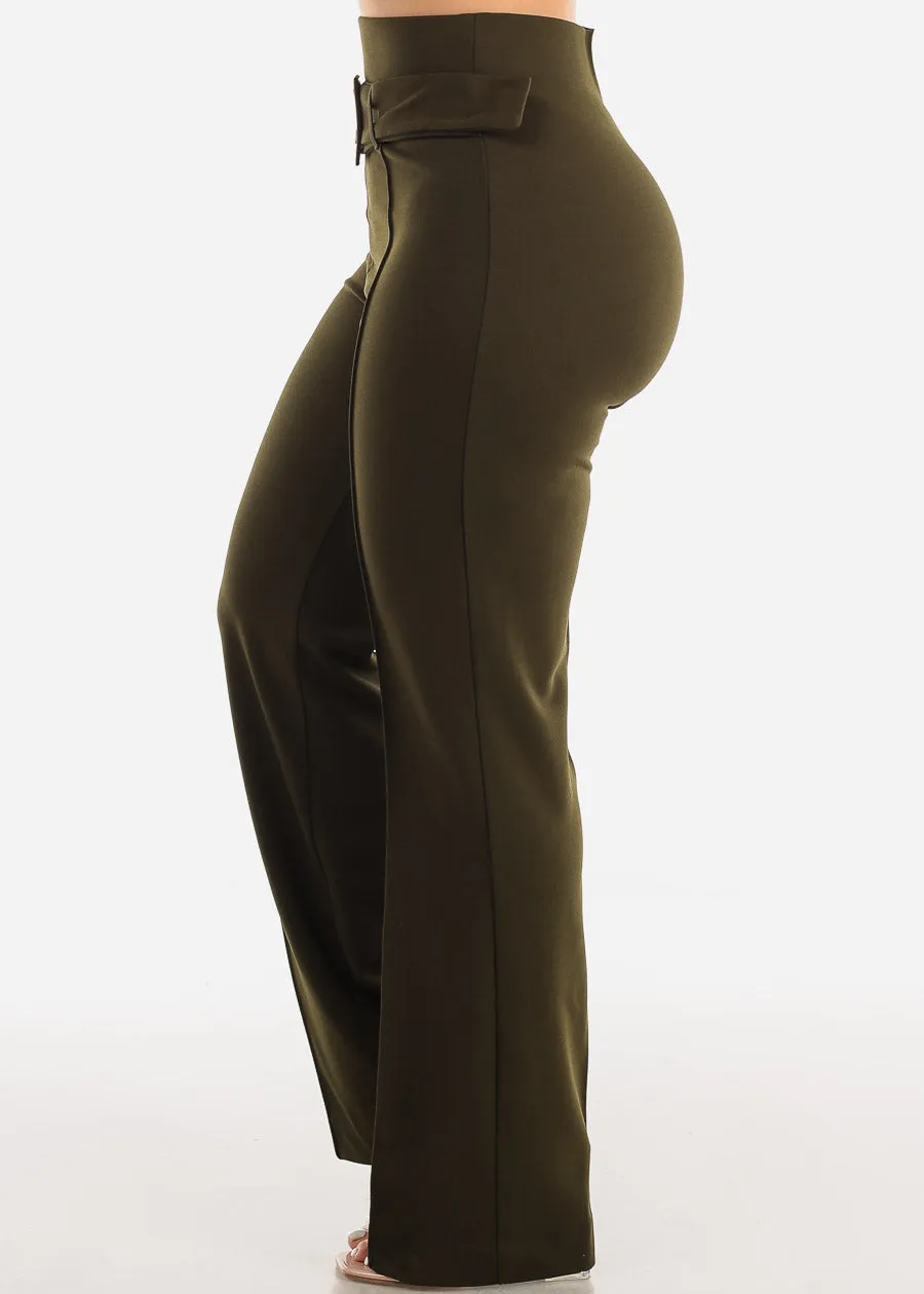High Waist Straight Leg Stretch Dress Pants w Belt Olive sold by Moda product image thumbnail 3