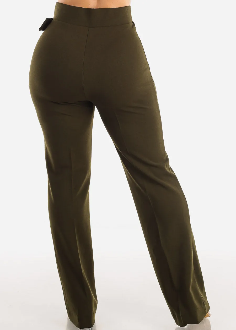 High Waist Straight Leg Stretch Dress Pants w Belt Olive sold by Moda product image thumbnail 4