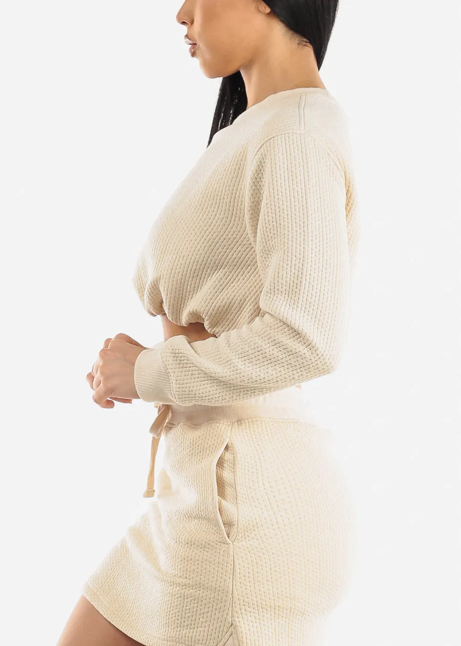 Quilted Long Sleeve Cropped Sweatshirt Beige sold by Moda product image thumbnail 5