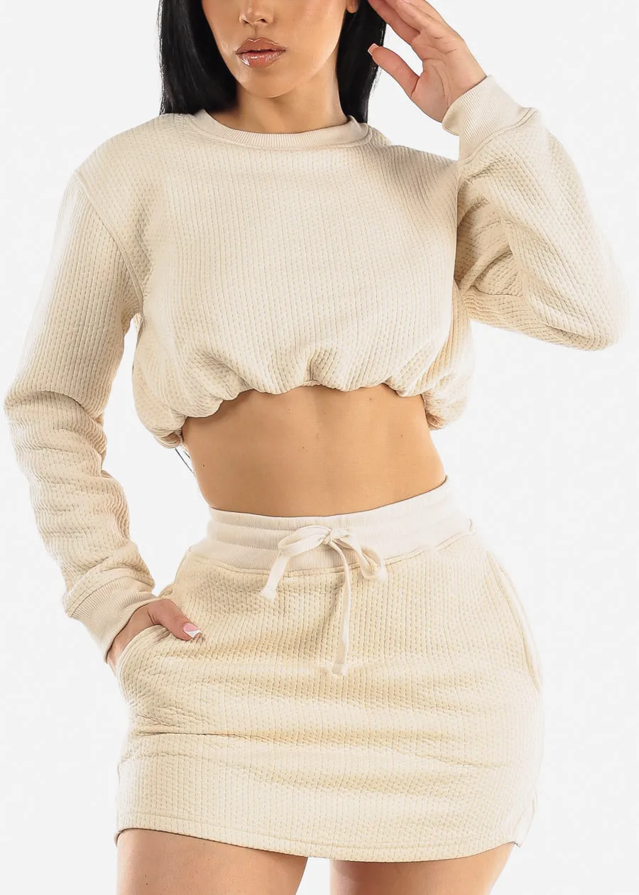 Quilted Long Sleeve Cropped Sweatshirt Beige sold by Moda product image thumbnail 3