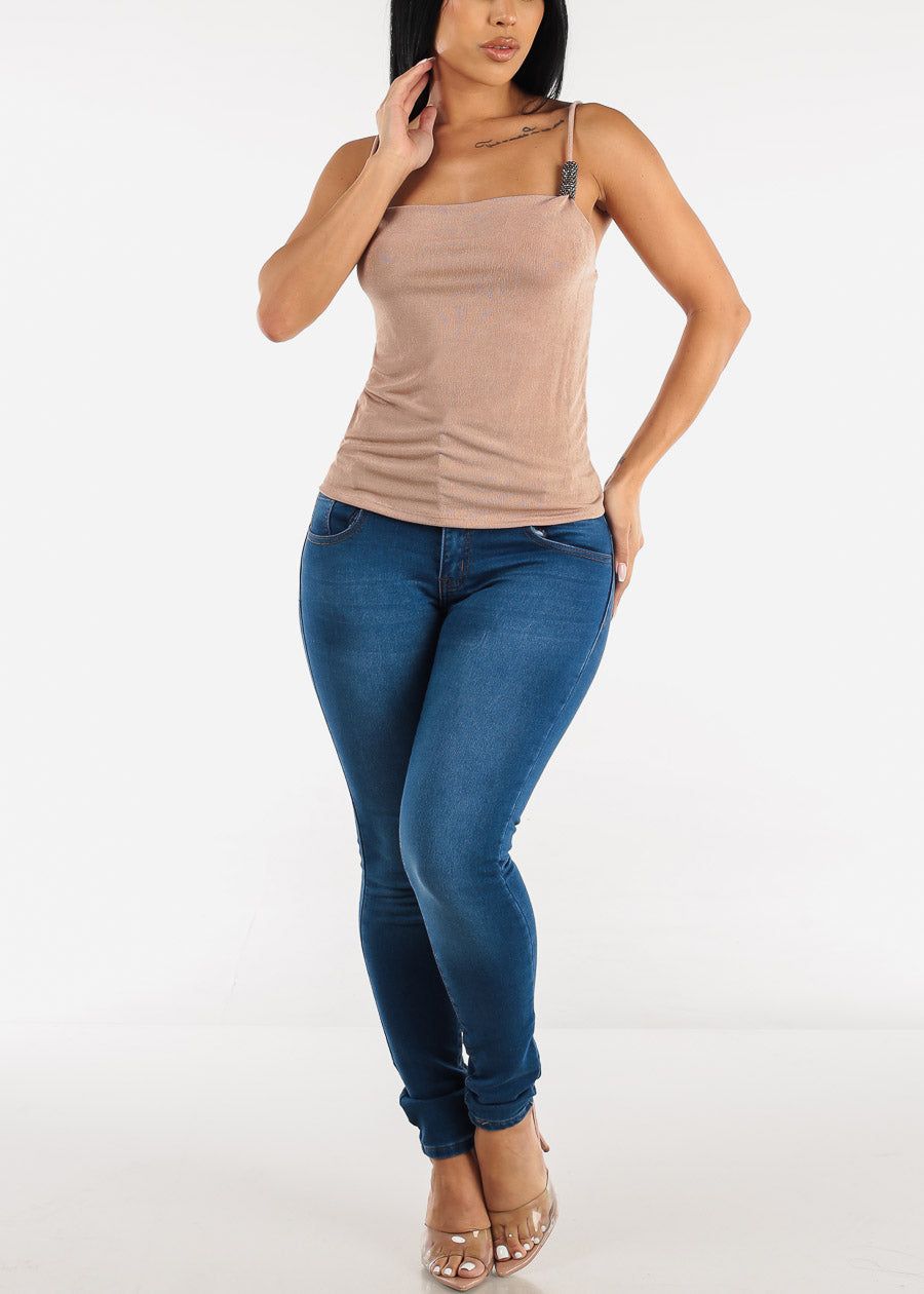 Slinky Stretchy Cami Top with Rhinestone Detail Taupe sold by Moda product image thumbnail 4