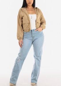 High Waisted Distressed Wide Leg Straight Stretch Light Jeans sold by Moda