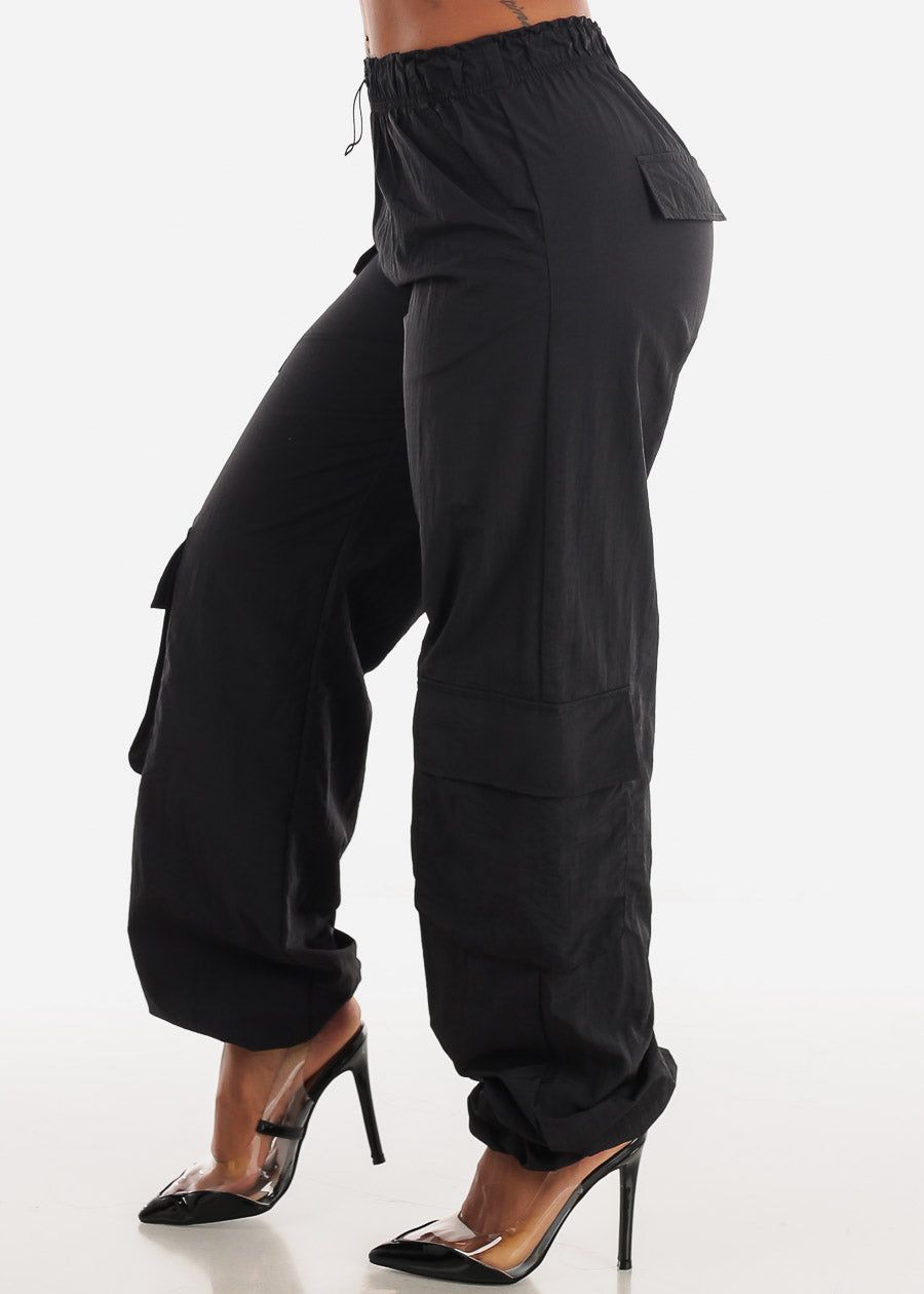 Lightweight High Waisted Black Parachute Cargo Pants sold by Moda product image thumbnail 3