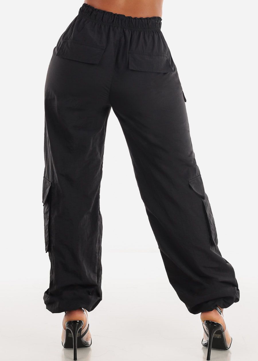 Lightweight High Waisted Black Parachute Cargo Pants sold by Moda product image thumbnail 4