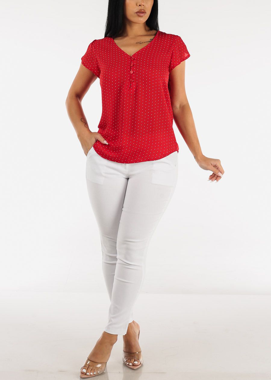 Short Sleeve Polka Dot Chiffon Blouse Red sold by Moda product image thumbnail 2