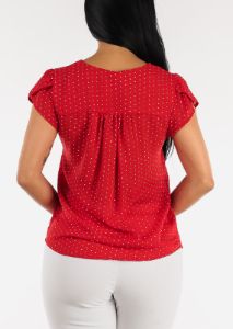 Short Sleeve Polka Dot Chiffon Blouse Red sold by Moda