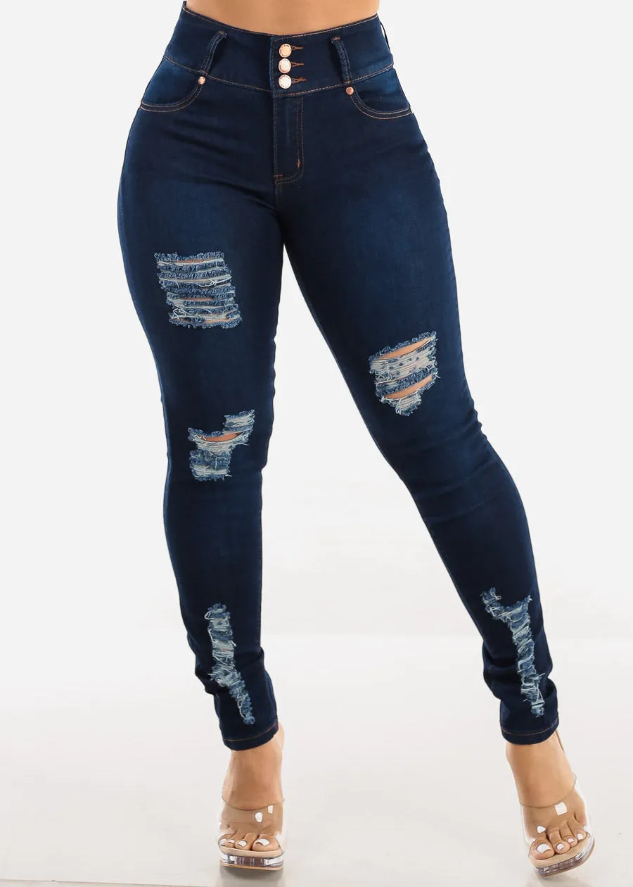 Ripped Levanta Cola Skinny Jeans Dark Blue w Braided Pockets sold by Moda product image thumbnail 3