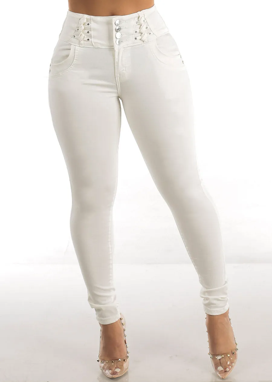 Levantacola High Waisted Butt Lifting White Skinny Jeans sold by Moda product image thumbnail 3