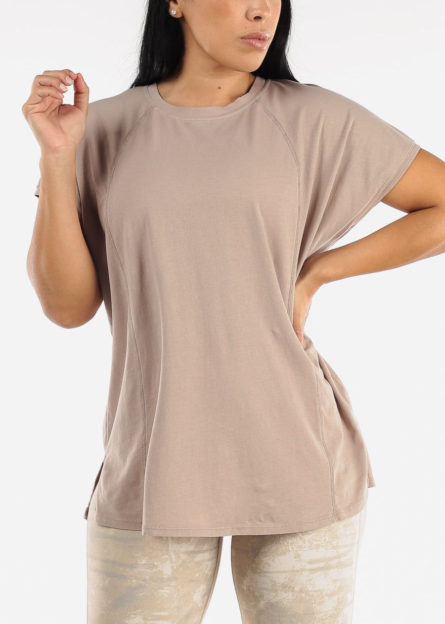 Pima Cotton Crewneck Tunic Tee Light Brown sold by Moda