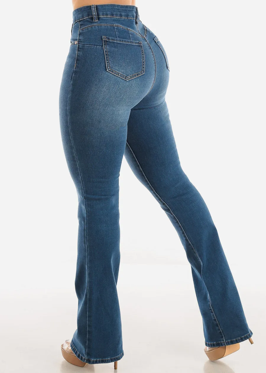 Classic One Button Butt Lifting Bootcut Jeans Med Blue sold by Moda