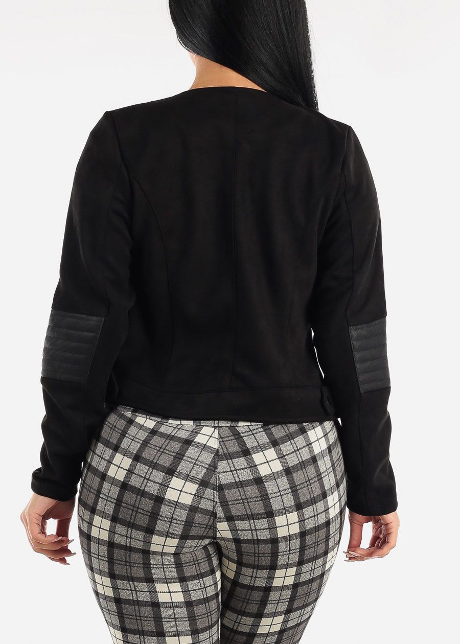 Black Suede & Pleather Moto Jacket sold by Moda product image thumbnail 4