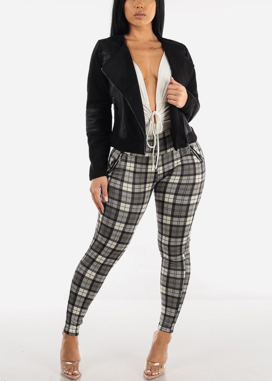 Black Suede & Pleather Moto Jacket sold by Moda product image thumbnail 2