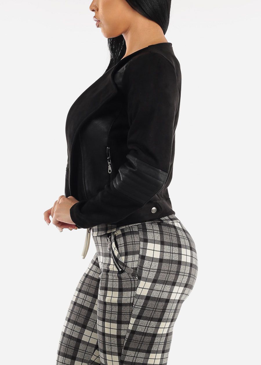 Black Suede & Pleather Moto Jacket sold by Moda product image thumbnail 3