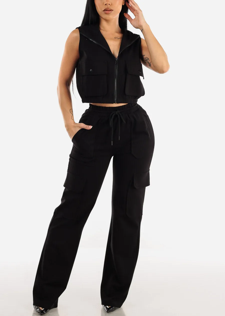 Black High Waist Straight Leg Cargo Pants sold by Moda product image thumbnail 2