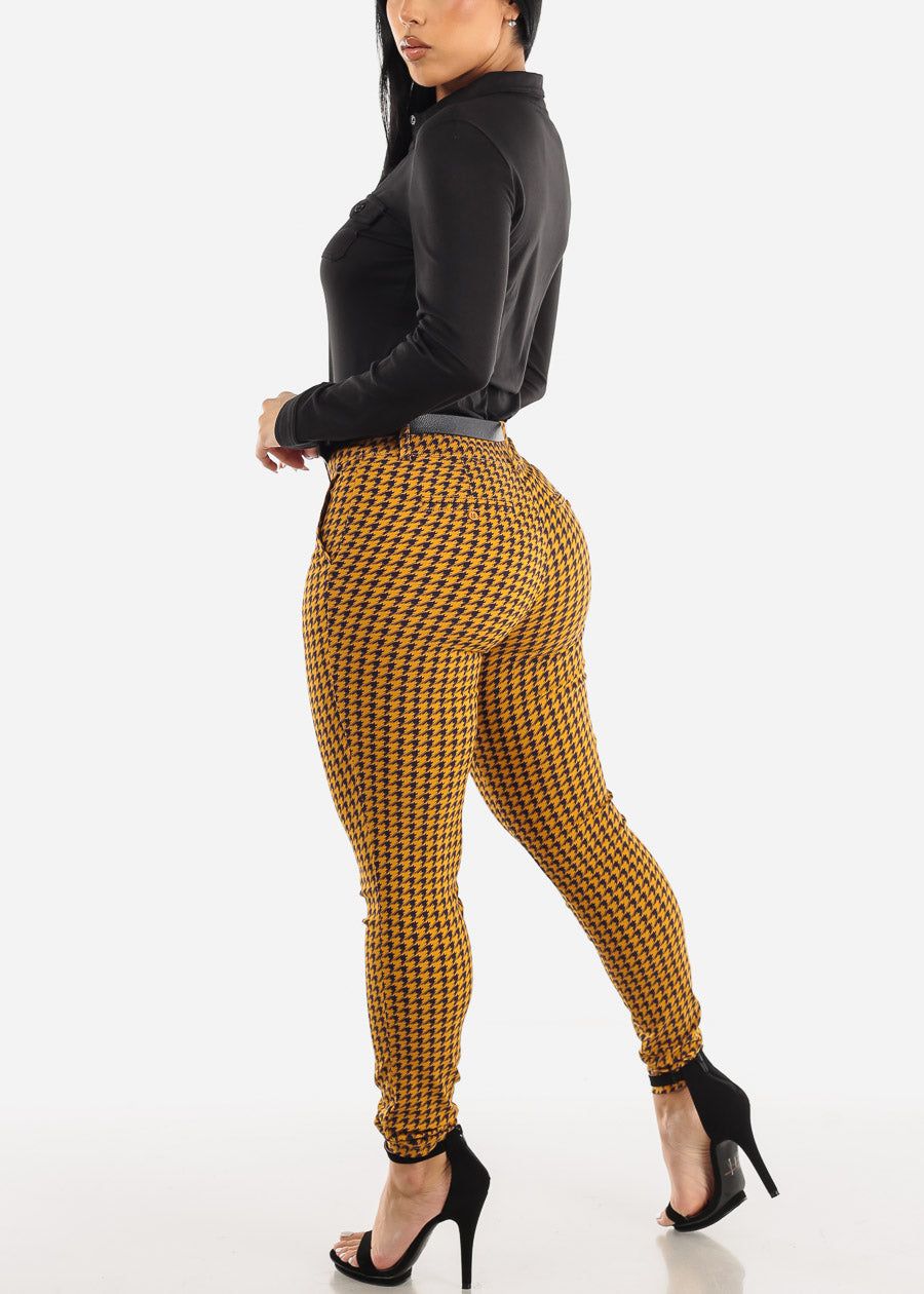 Mid Rise Printed Dressy Skinny Pants Mustard w Belt sold by Moda product image thumbnail 5