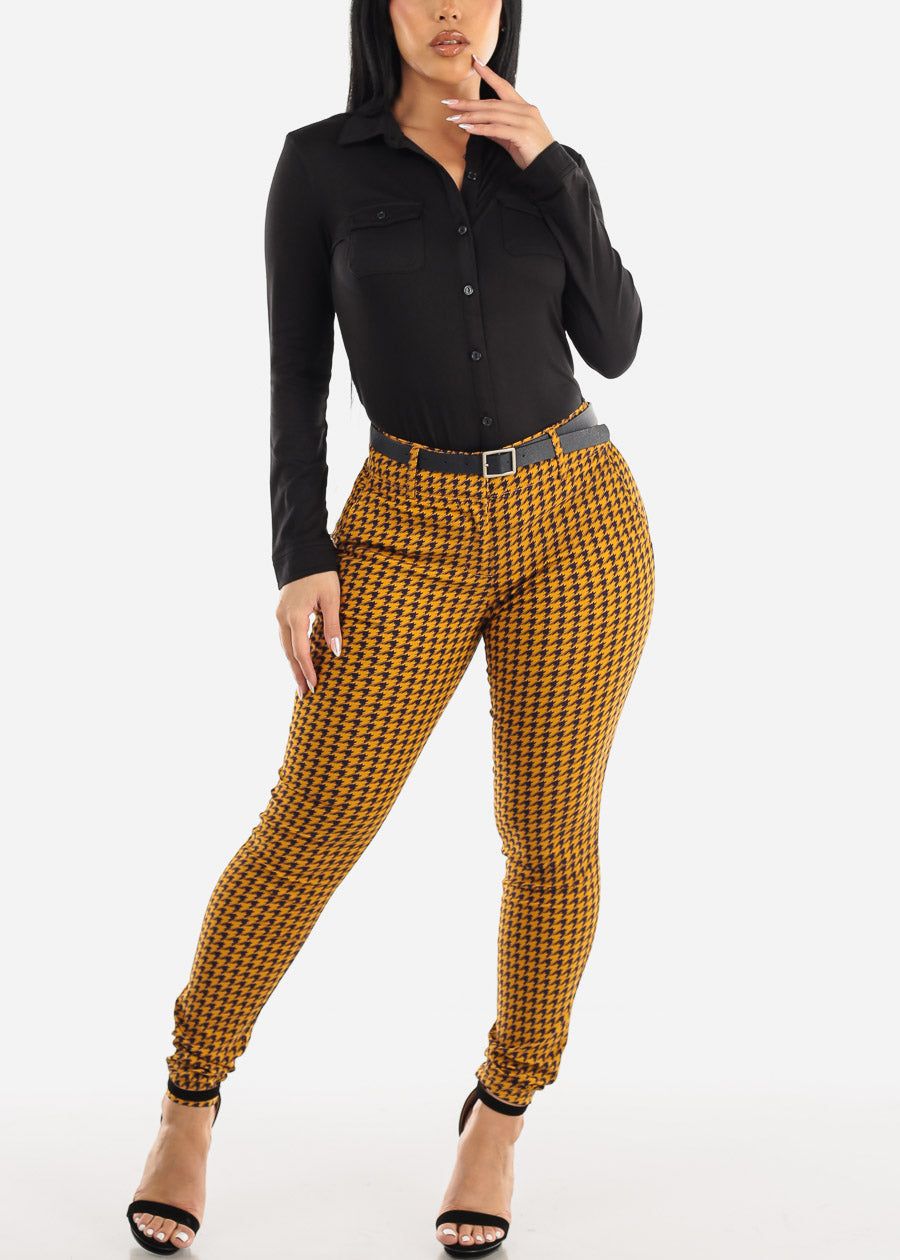Mid Rise Printed Dressy Skinny Pants Mustard w Belt sold by Moda product image thumbnail 2