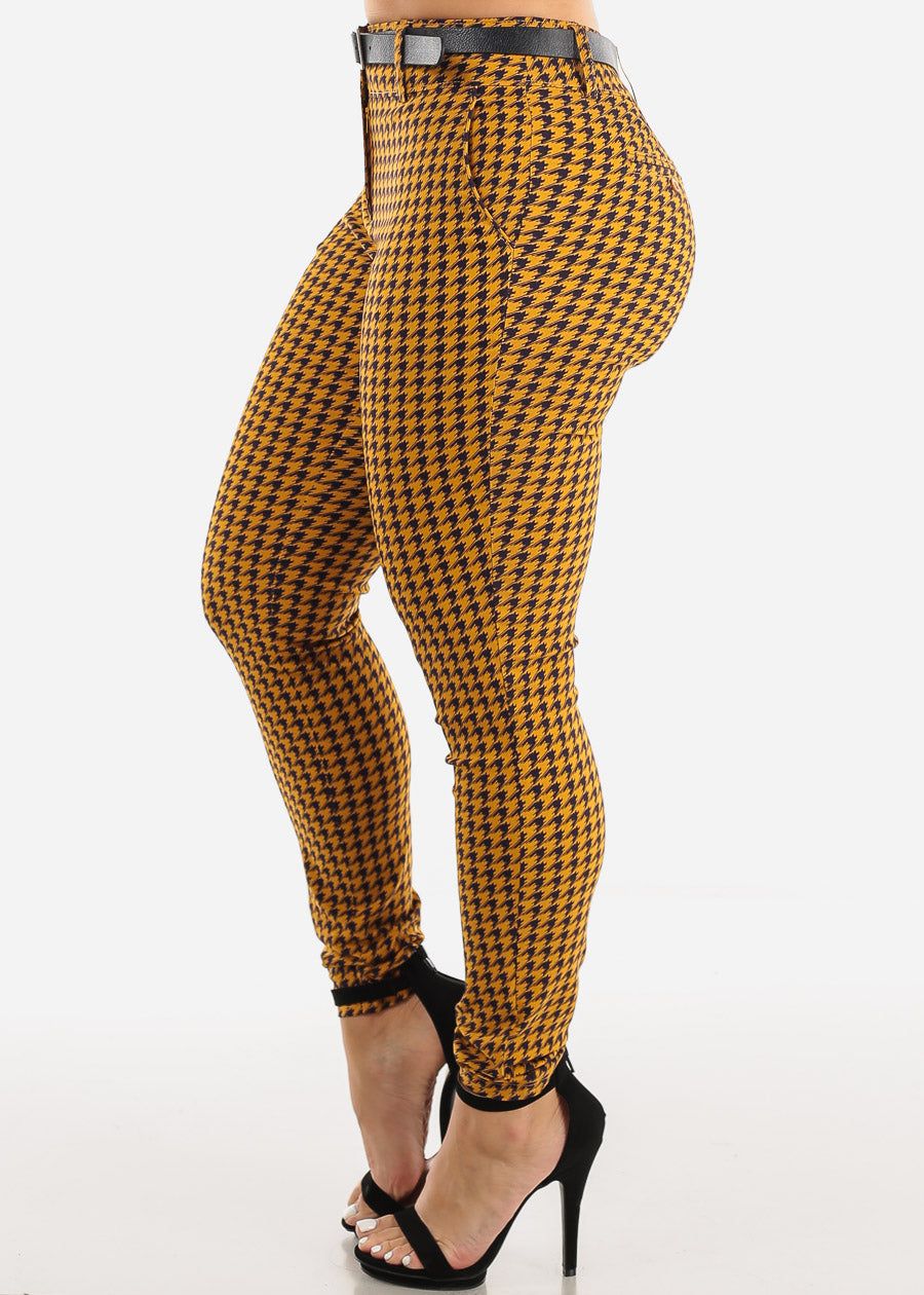 Mid Rise Printed Dressy Skinny Pants Mustard w Belt sold by Moda product image thumbnail 3