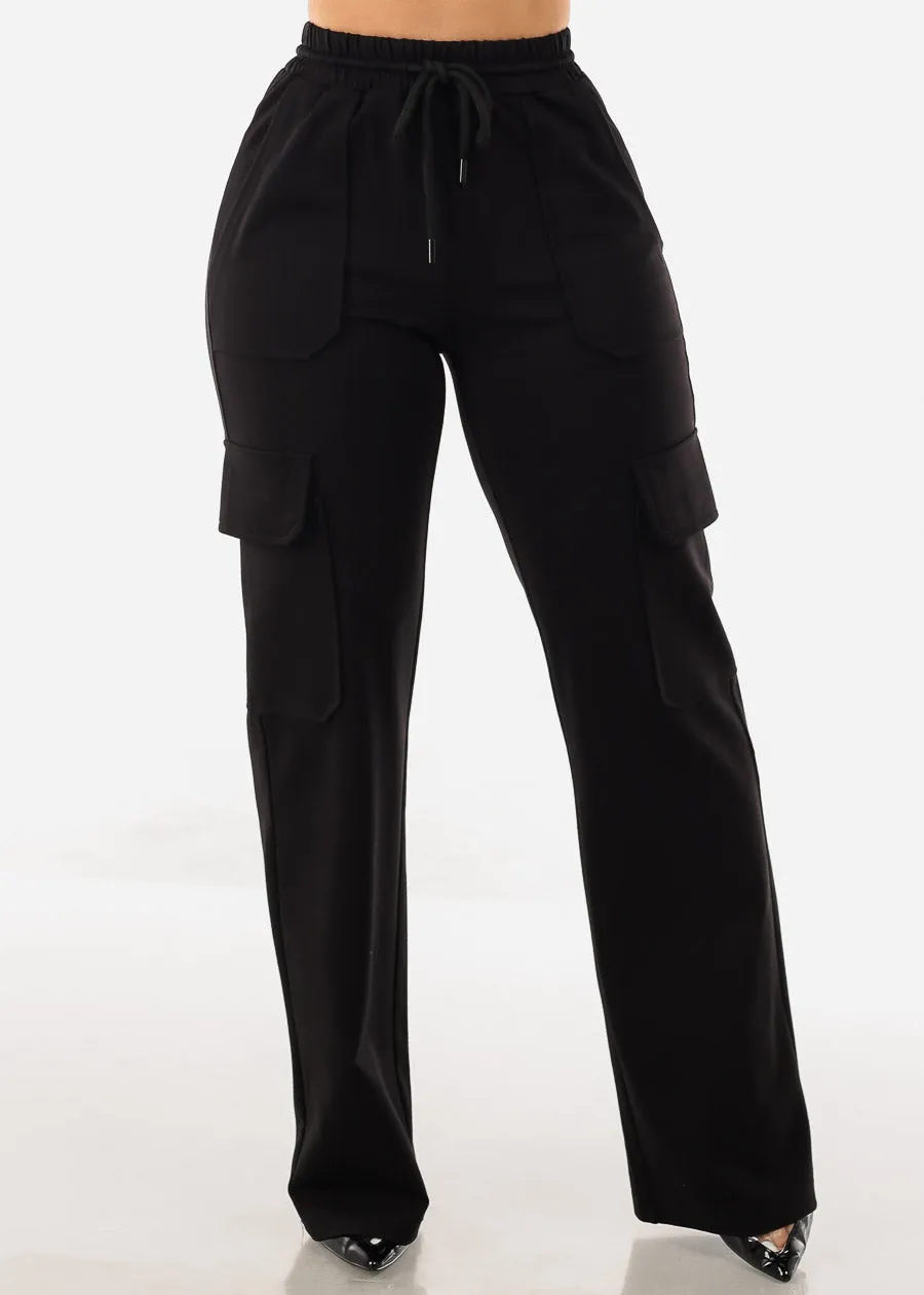 Black High Waist Straight Leg Cargo Pants sold by Moda