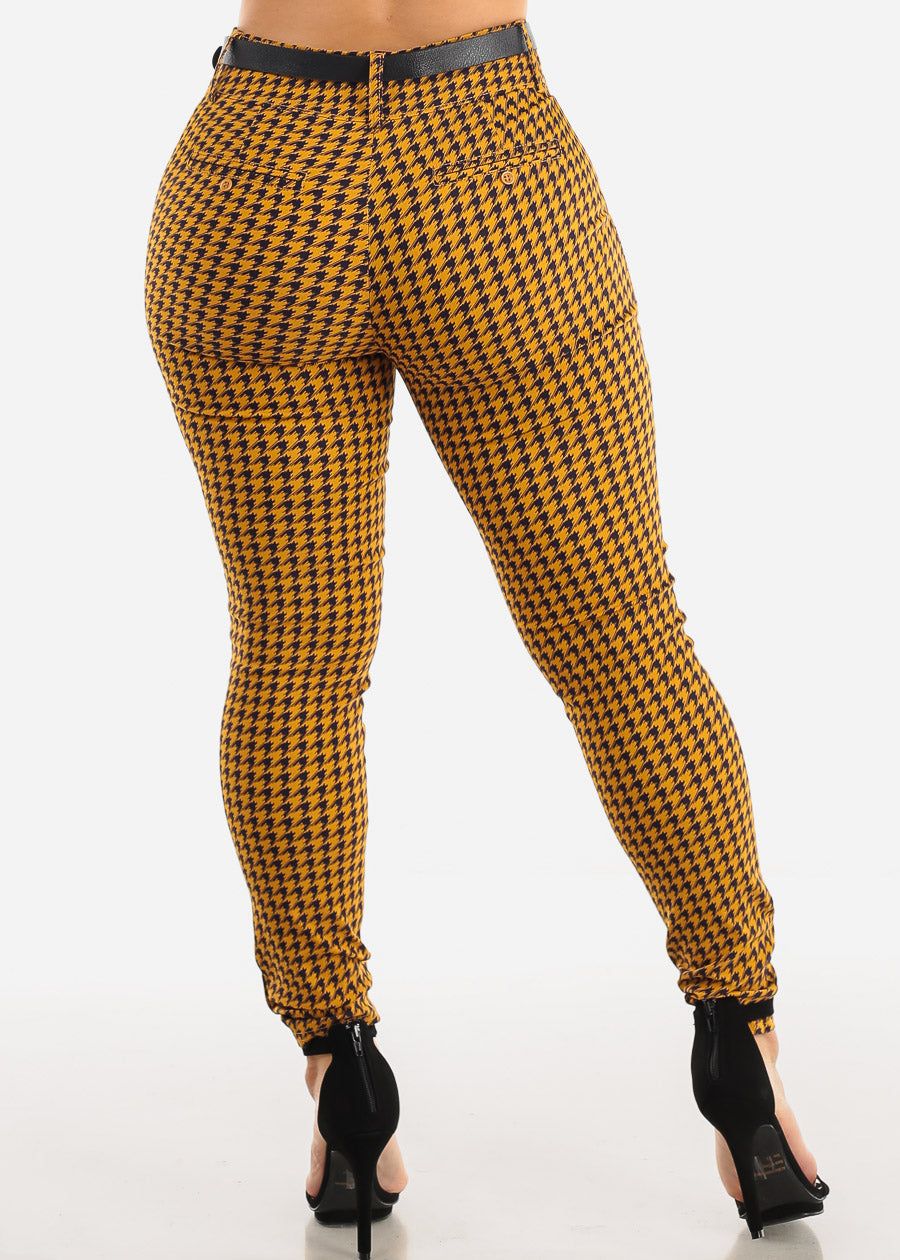 Mid Rise Printed Dressy Skinny Pants Mustard w Belt sold by Moda product image thumbnail 4