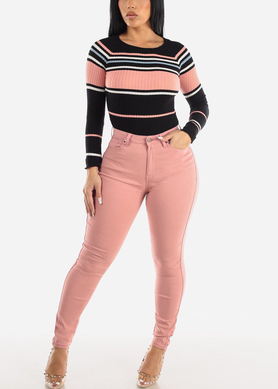 Classic 1 Button High Waisted Hyper Stretch Skinny Pants Pink sold by Moda product image thumbnail 2