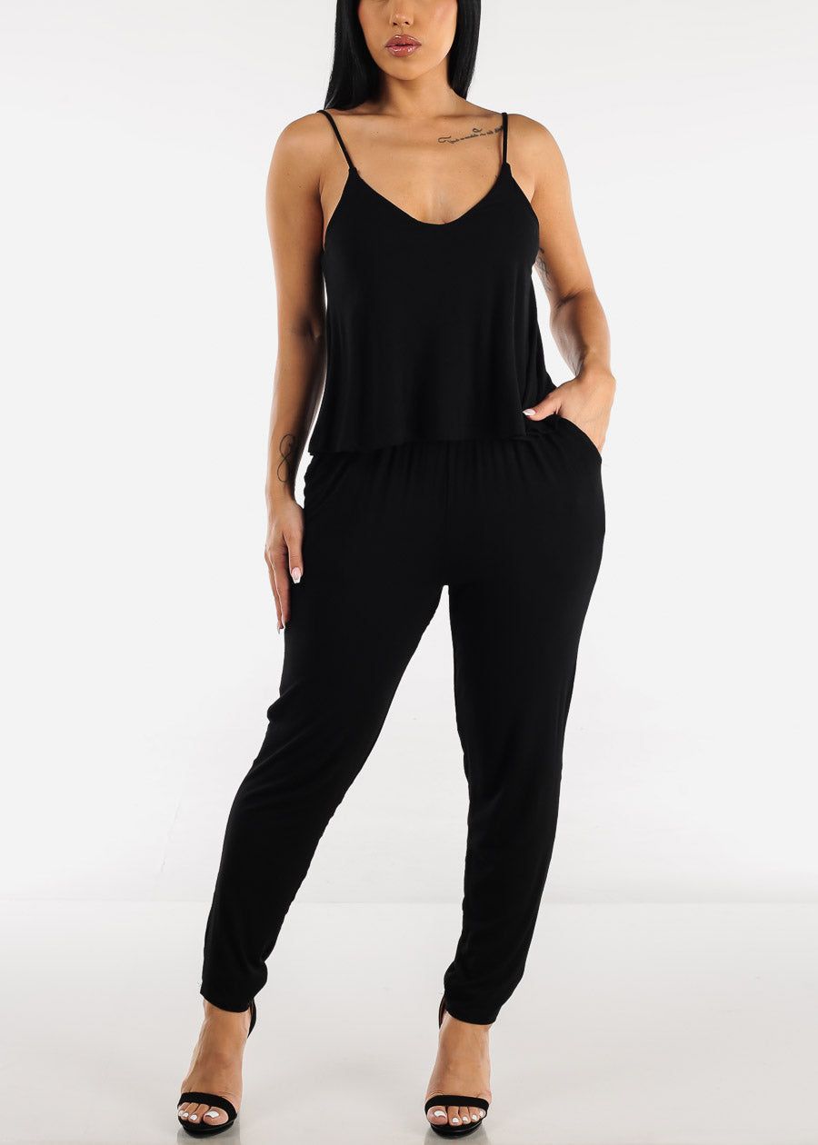 Sleeveless Black Skinny Jumpsuit w Pockets sold by Moda