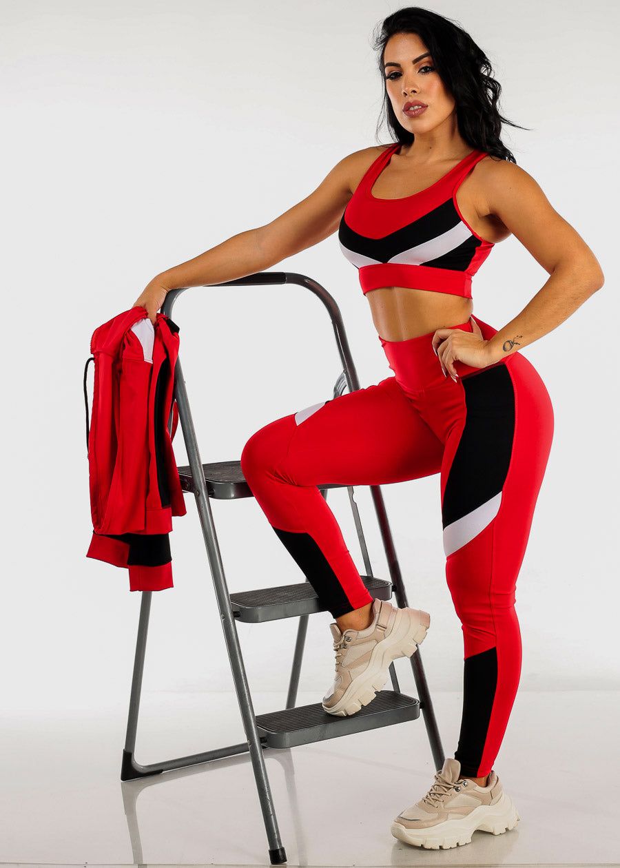 Red Activewear Jacket, Sports Bra & Leggings (3 PCE SET) sold by Moda product image thumbnail 2