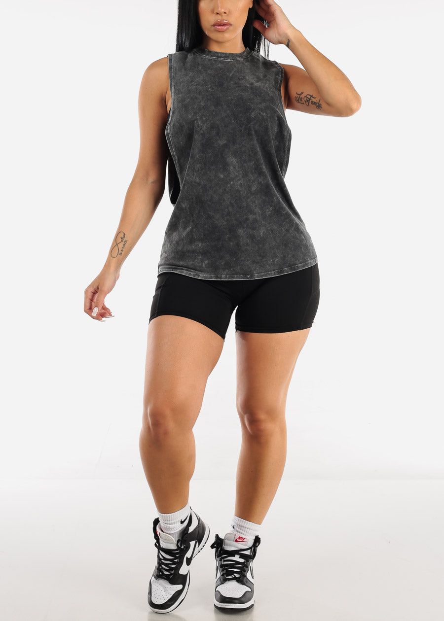Black Pima Cotton Burnout Wash Muscle Tank Top sold by Moda product image thumbnail 2