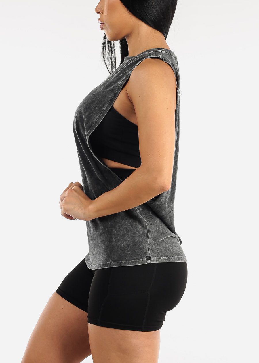 Black Pima Cotton Burnout Wash Muscle Tank Top sold by Moda product image thumbnail 3