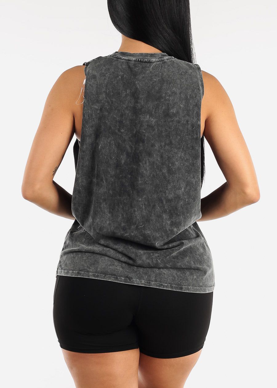 Black Pima Cotton Burnout Wash Muscle Tank Top sold by Moda product image thumbnail 4