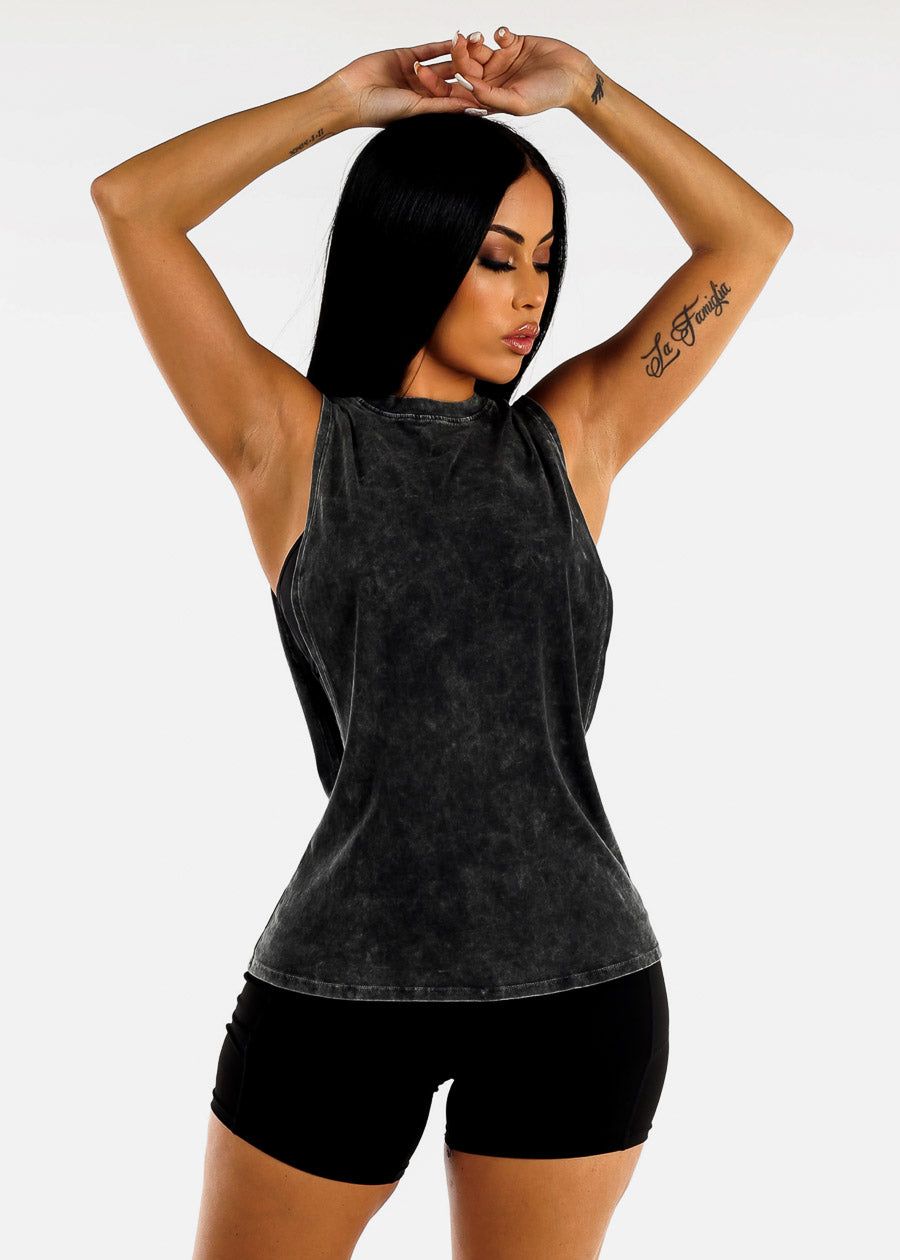 Black Pima Cotton Burnout Wash Muscle Tank Top sold by Moda